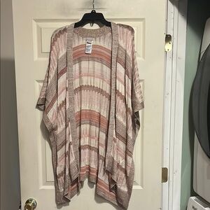 Chico’s Desert Coral Beige Textured Shine Stripe Ruana Wrap Cardigan Size L/XL